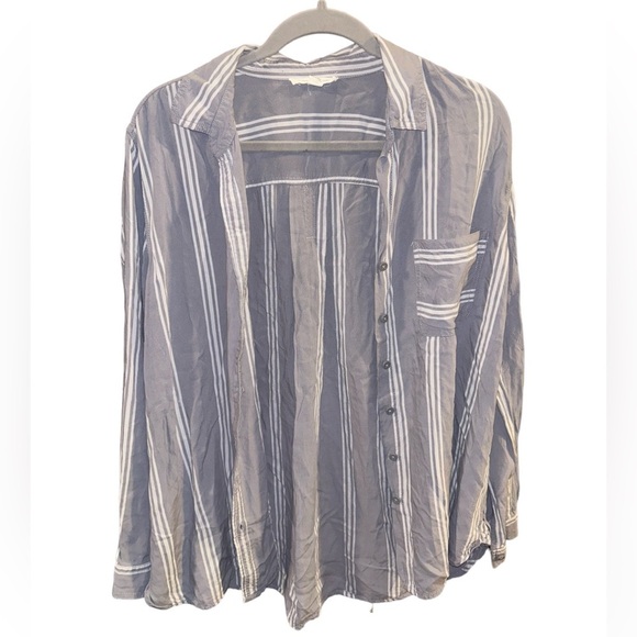 beachlunchlounge Tops - BeachLunchLounge Striped Button Down Shirt Beach Coverup Blue Large